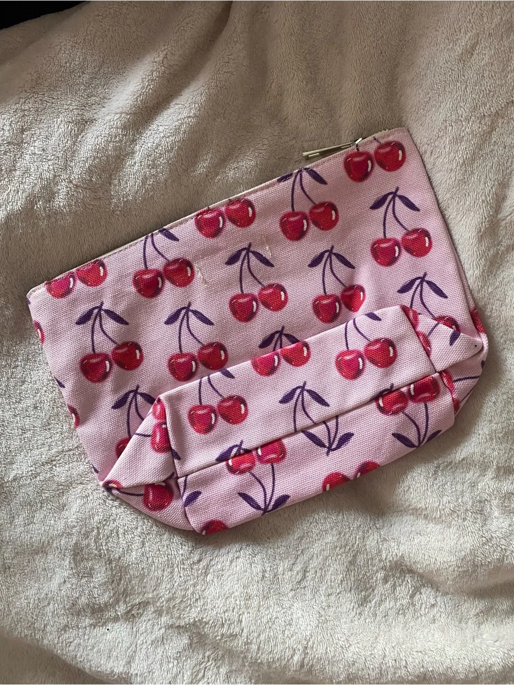 Pink Cherry Print Cosmetic Bag